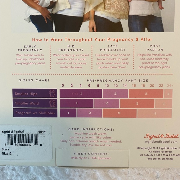 NWT Ingrid & Isabel Maternity Bellaband Size 2 Black Belly Band To Expand Jeans - Picture 2 of 3
